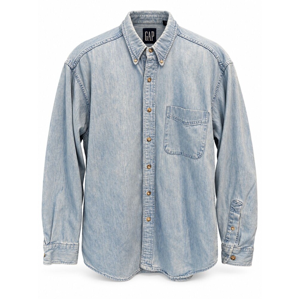 VTG 80s 90s GAP Denim Shirt Men’s L Light Wash Blue Cotton Button Down USA Made